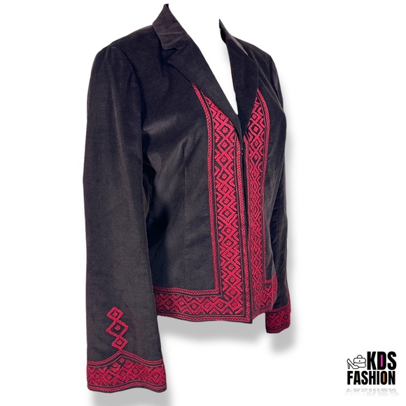 Tory Burch Velvet & Silk Embroidered Bell Sleeve Blazer 10 - Picture 2 of 12